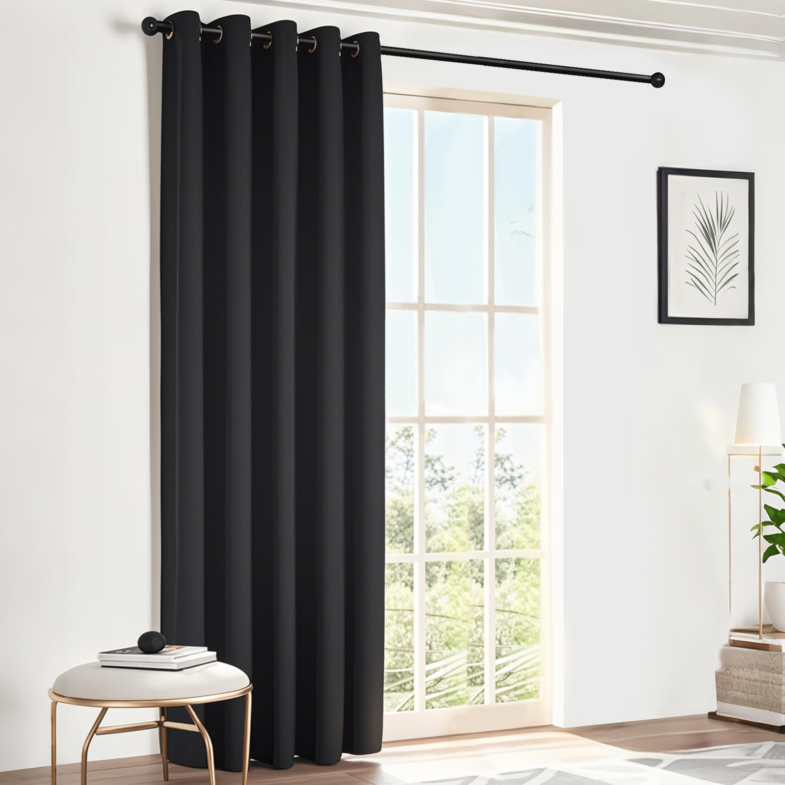 NAKIHOUSE Black Blackout Curtains, Thermal Curtains 66" Wide x 72" Drop Super Blackout Eyelet Ring Top Curtains Bedroom, Single Curtain for Door Doorway Window Living Room Bedroom, 1 Panel