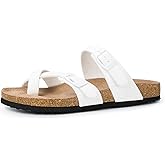 mysoft Women's Cork Footbed Sandals Double Adjustable Buckle Slide Sandals Slip On Walking Summer Shoes