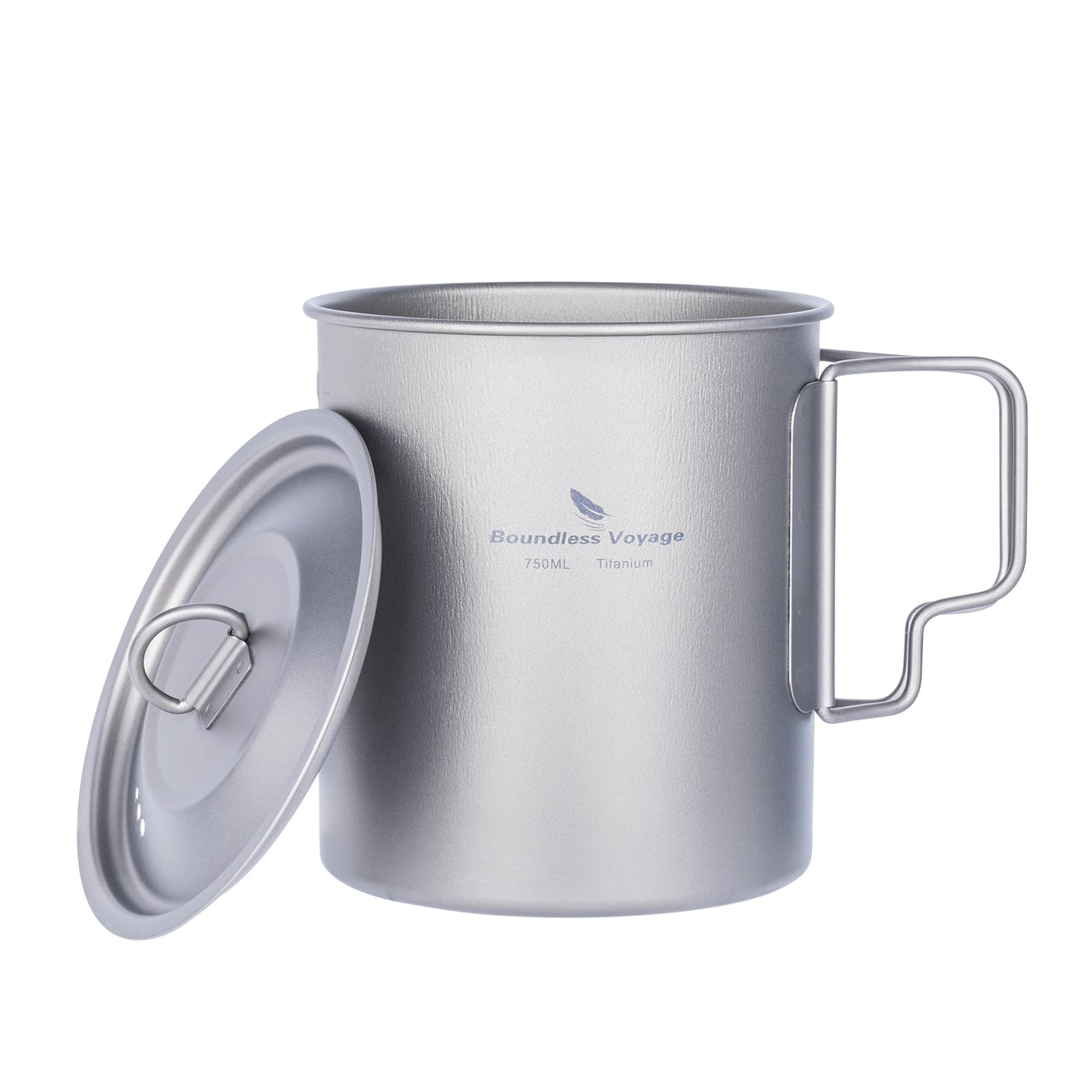 Boundless Voyage Single Walled Titanium Cup with Lid Folding Handle Outdoor Camping Ultralight Water Tea Coffee Cup (750ml 1packed)