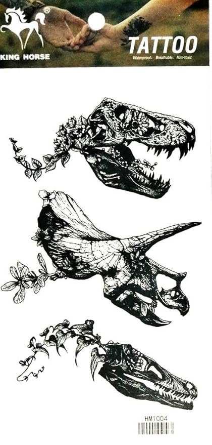 Amazoncom Pp Tattoo 1 Sheet Black Cartoon T Rex Dinosaur