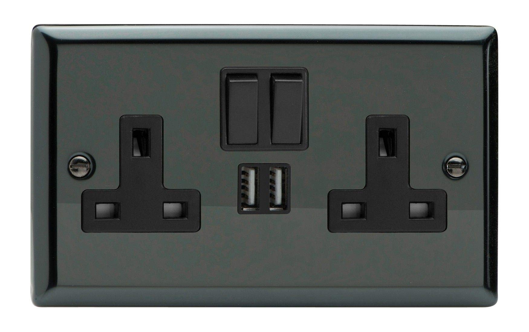 Varilight 2-Gang 13A Single Pole Switched Socket + 2x5V DC 2100mA USB Charging Ports Iridium