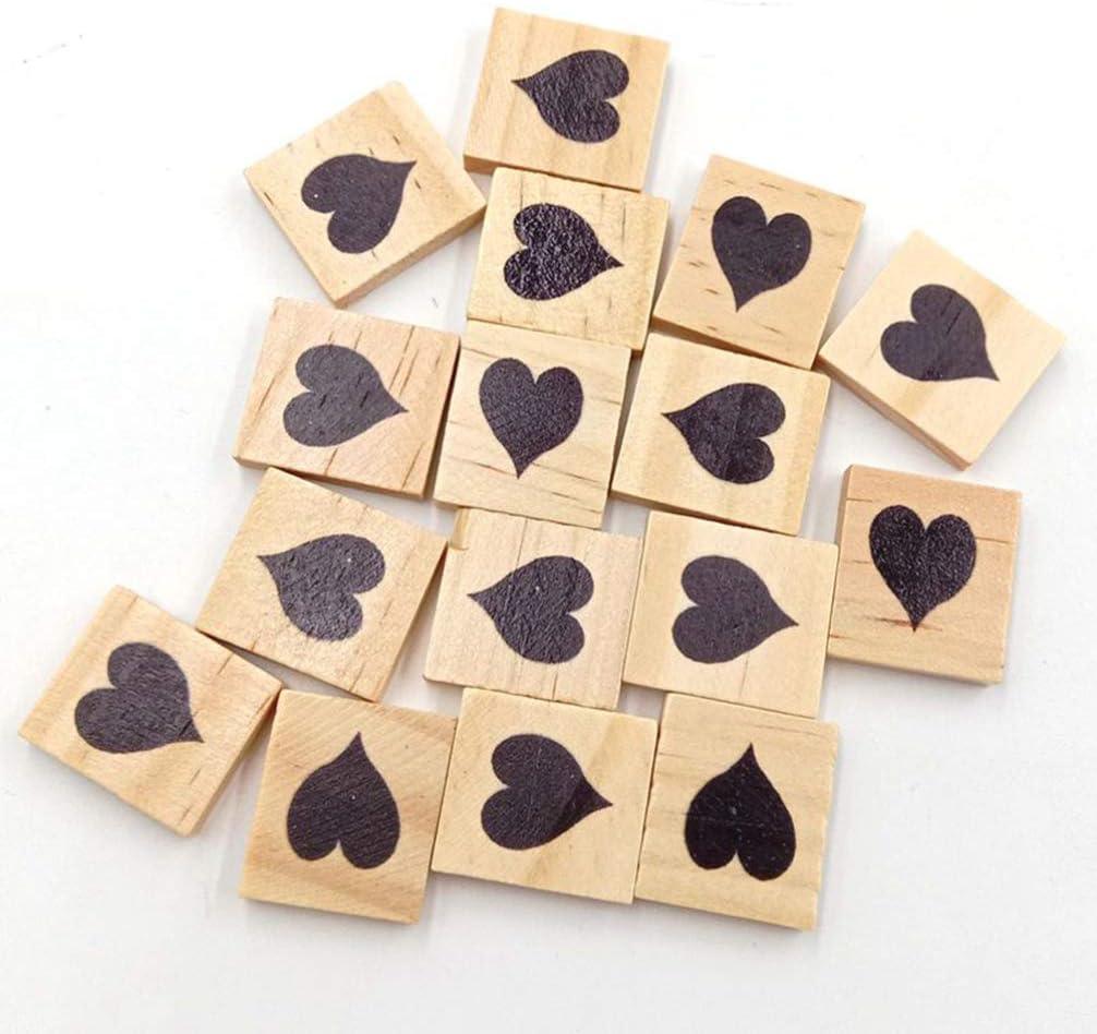 Exceart 100 Stücke Holz Quadrat Fliesen Holzblöcke Gedruckt Herz DIY