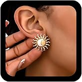 Jugielu Punk Sun Stud Earrings Gold Sunshine Earrings Mother Of Pearl Sun Earring Sunburst Stud Earring Minimalist Celestial Jewelry for Women