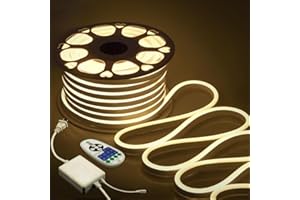 Samsion 82FT LED Neon Rope Lights Outdoor Neon LED Strip Light Waterproof LED Neon Flexible Light 3000K Warm White 110V~130V AC Dimmable LED Rope Light for Indoor Garden Lighting Decor 25M 120LEDs/M