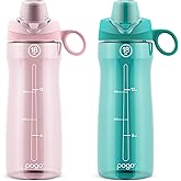 Pogo 2-Pack Plastic Water Bottle with Carry Handle, Reusable, BPA Free, Dishwasher Safe, Perfect for Travel, School, Outdoors, and Gym | 18oz, 32oz