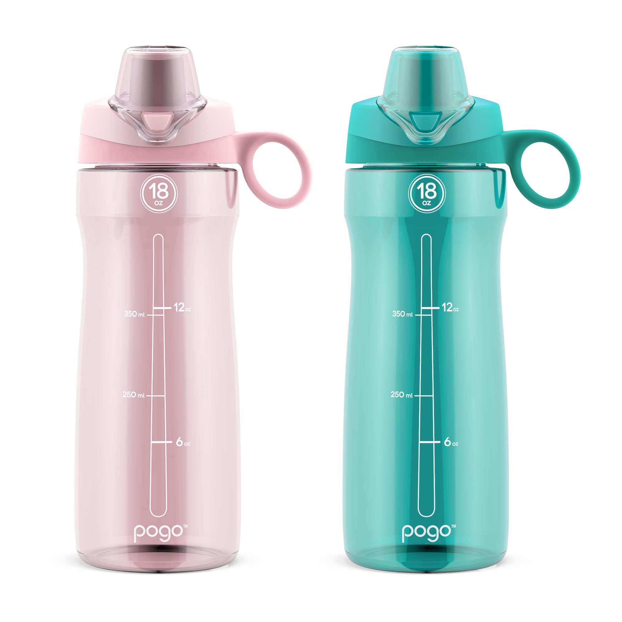 Photo 1 of Pogo 18oz Plastic Water Bottle with Chug Lid and Carry Handle, BPA Free, Dishwasher Safe,Perfect for Travel, School, Outdoors, and Gym, 2 Pack, Aquaviva/Pink Satin