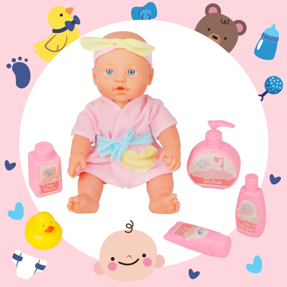 jerryvon Baby Doll Toy Girl Bath Playset Realistic Pretend Play Washable Gifts Accessories for Baby Kid Toddler 3 4 5 6 Years Old