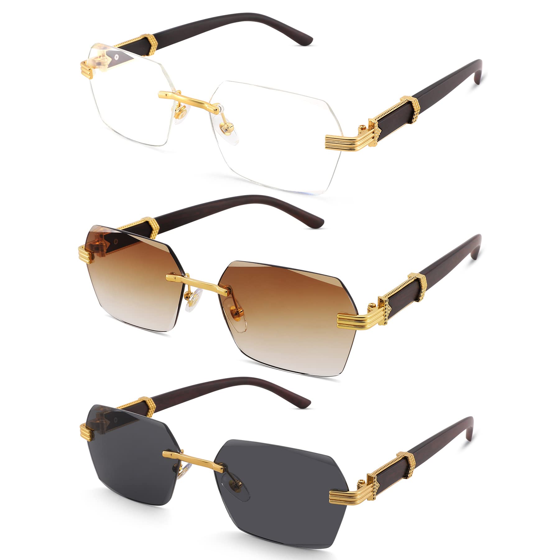 Hycredi Rimless Rectangle Sunglasses Men Women Retro Frameless Square Shade Y2k Sun Glasses Tinted Eyewear