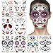 Halloween Temporary Face Tattoos Kit - 2019 Cool Designs, Full Face Sugar Skull Tattoos, for Halloween and Day of the Dead, Easy to Apply and Remove