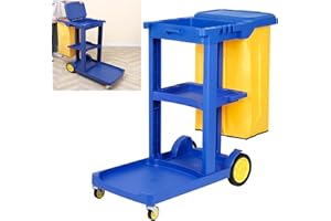 ybaymy Heavy-Duty Commercial Cleaning Cart, 3-Tier Janitorial Trolley 200LBS Capacity, 22 Gallon PVC Bag & Cover, 105x47x95cm