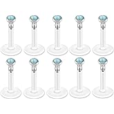 PiercingJ 8-10pcs 16G Stainless Steel + UV Flexible Acrylic Opal Crystal Tragus Retainer Flexible Acrylic Lip Ring Labret Monroe Studs Tragus Helix Cartilage Barbell Earring