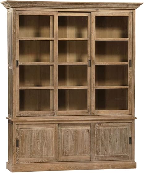 Amazon Com Grey Wash Oak Curio Cabinet With Glass Panel Sliding Doors Shelves Inside Are Removable Complete With Glass Doors To Stylishly Display Your Home Kitchen Dining