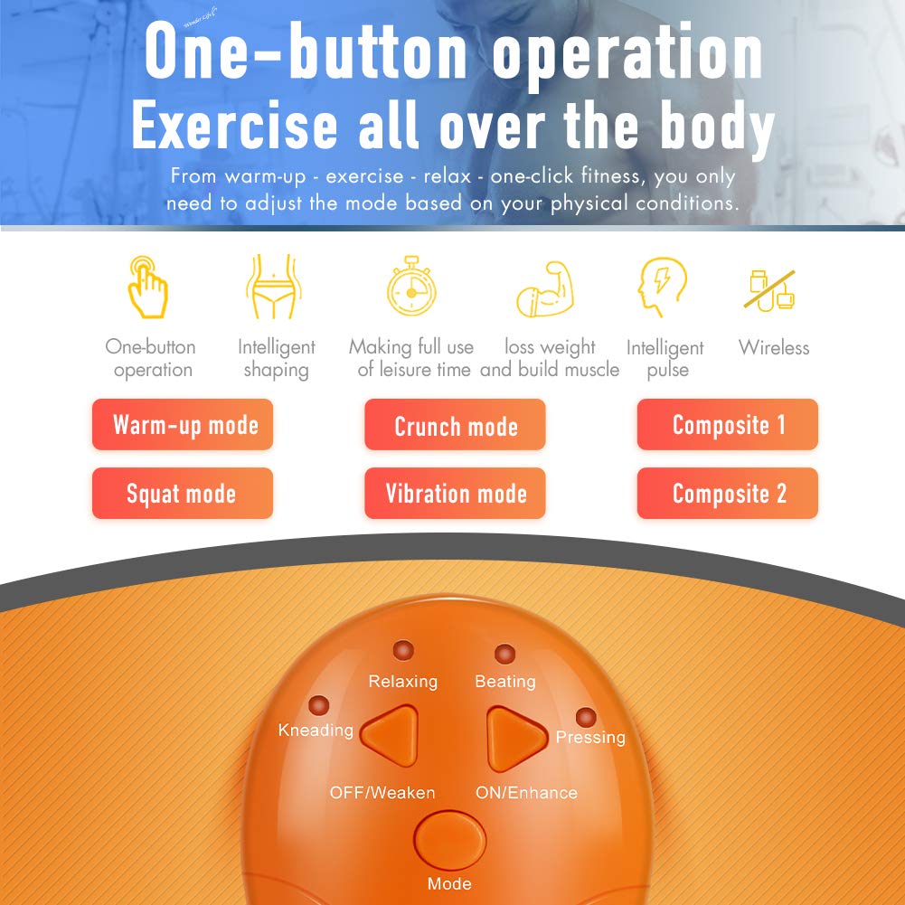 Abs Stimulator EMS Muscle Stimulator Abdominal Muscle Trainer Portable Abs Trainer Belt Electric Muscle Toner Smart Muscle Trainer for Home Office Men Women Abdomen Leg Arm Training with Scale in Centimetres