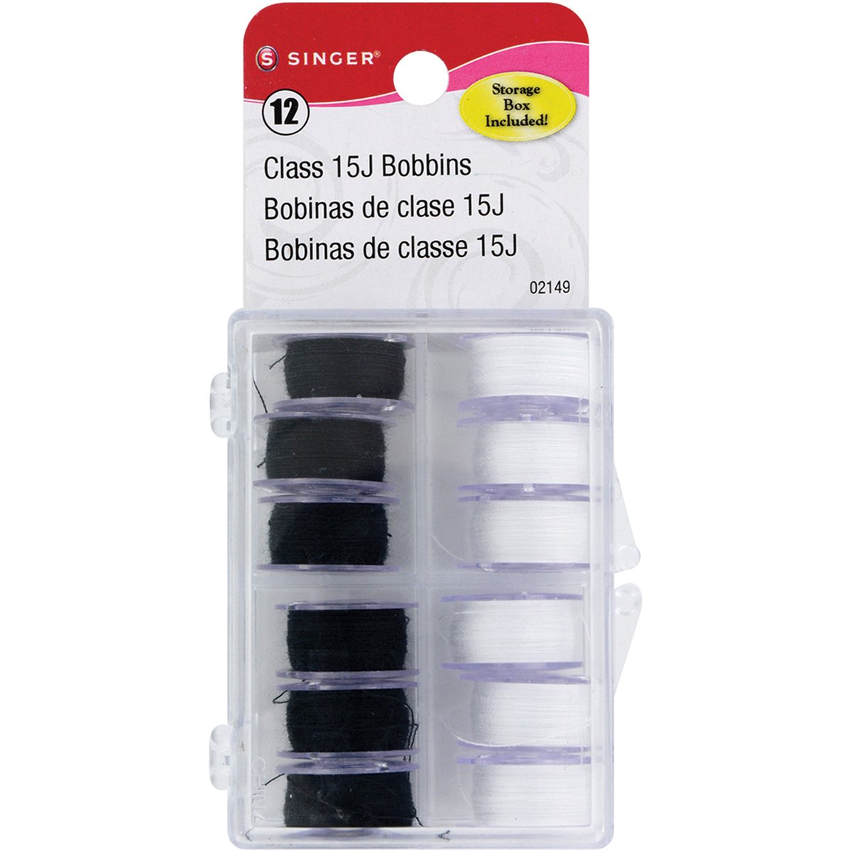 SINGER Class 15J Threaded Bobbins in Case, 12-Count, Black & White