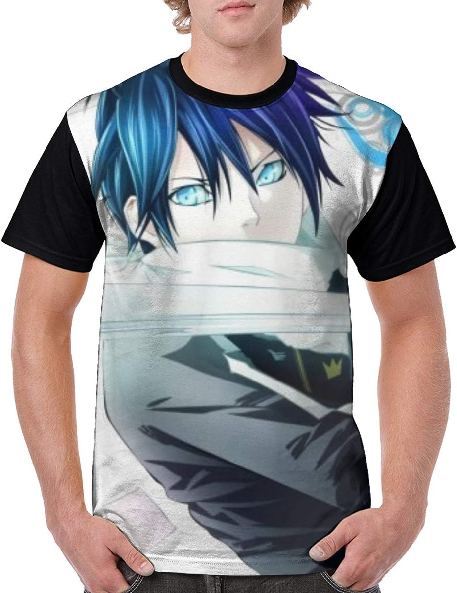 Men's Noragami-Yato Anime 3D Printed Casual Short Sleeve Tee Cartoon Black T Shirt for Men