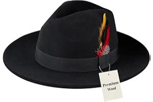 RAVINTE DECOR Fedora Hats for Women, Wool Felt Wide Brim Panama Style with Band, Adjustable Drawstring Fit, Dress Church Hat for Men