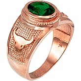 LA BLINGZ 14K Rose Gold Taurus Zodiac Sign May Birthstone Green CZ Ring