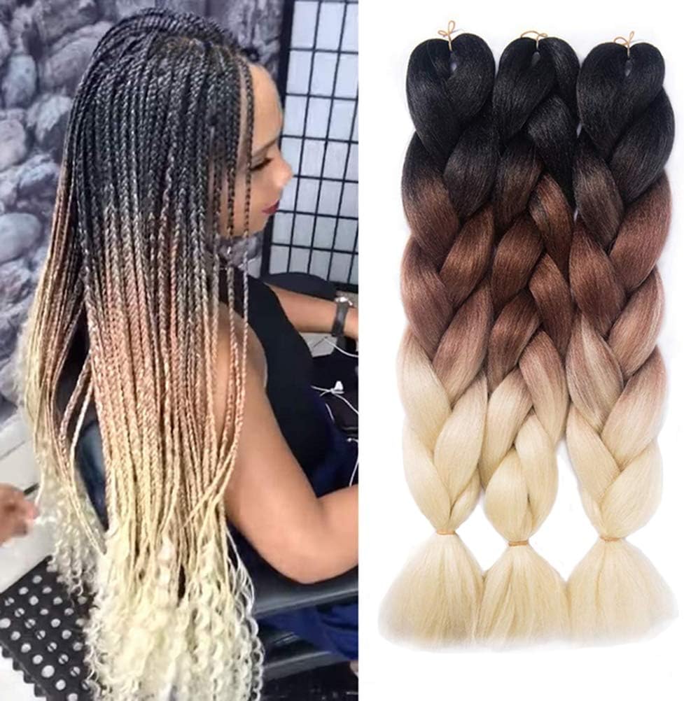 Ombre Braiding Hair Kanekalon Braiding Hair Extensions 24inch Black-Brown-Blonde 5pcs/lot Ombre Synthetic Braiding Hair Extensions for Twist Braiding Hair