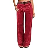 Flamingals Wide Leg Bootcut Cargo Pants for Women Casual Mid Waist Flap Pocket Seam Front Work Dress Pants Without Belt