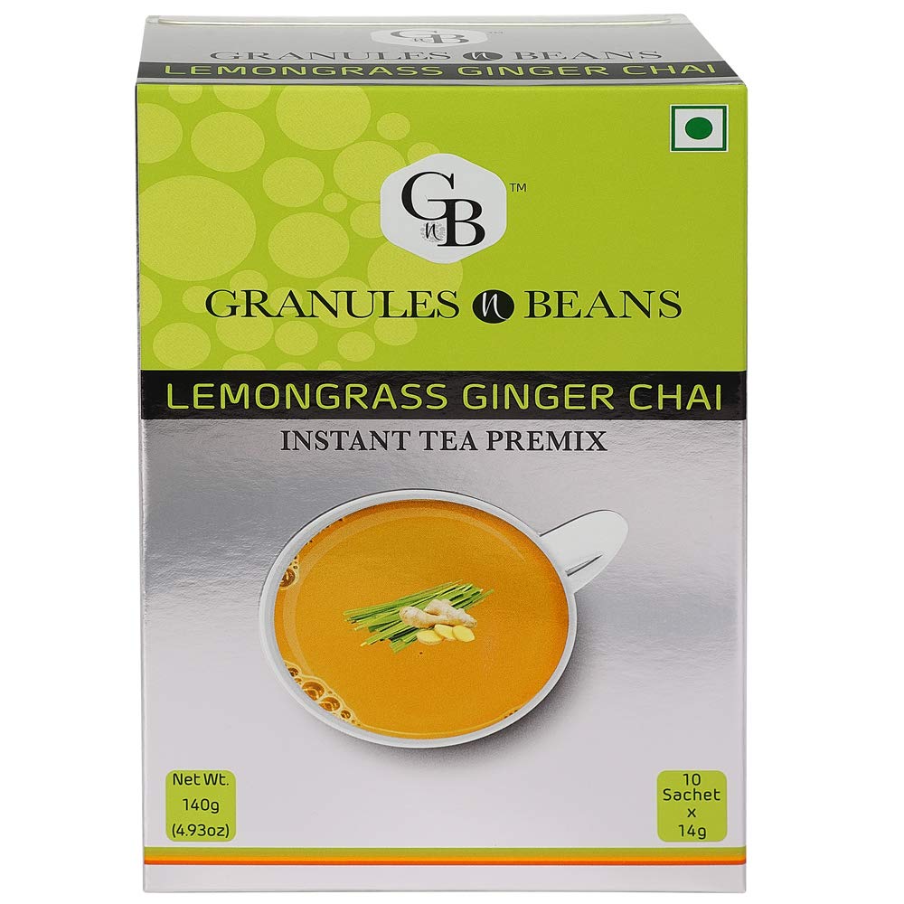 Granules n Beans Lemongrass Ginger Chai Instant Tea Premix - (10 Sachet x 14g = 140g)