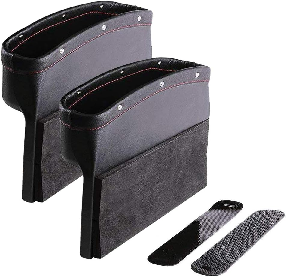 Henzxi Car Seat Gap Filler, Car Organizer and Storage Front Seat, Automotive Consoles & Organizers Seat Pockets Catch Caddy with Non-Slip Mat 9.2x6.5x2.1 inch Black (2 Pack)