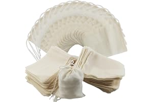 RONYOUNG 60PCS 3”X4” Reusable Drawstring Cotton Tea Bags - Cheesecloth Bags for Straining, Muslin Bags, Sachet Bags, Soup Bags, Coffee Tea Bone Broth Brew Bags