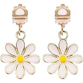 Clip on Daisy Earrings, Cute Drop Flower Earrings Minimal Non Piercing Dangle Earring Dainty Fashion Jewelry for Women Sweet Gift
