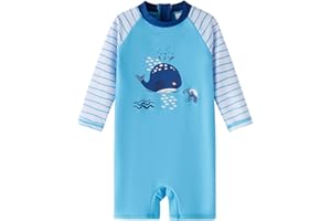 LIBREDGE Baby Boys Swimsuit Long Sleeve Bathing Suit Zipper Bathing Suit Rash Guard Infant Beach Boys' Swimwear