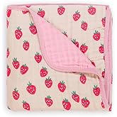 Itzy Ritzy Baby Blanket – Soft Cotton Muslin Multi-Use Blanket - Can Be Used as a Tummy Time Mat, Nursing Cover, Stroller Shade & More – Measures 30" x 40", Machine Washable (Strawberry)