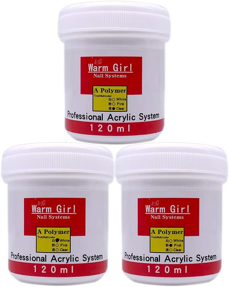 Warm GirlAcrylic Powder Clear Pink White 3 Colors Acrylic Nail Powder for Nail Extension Nail Art Big Capacity 120g