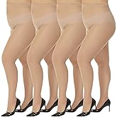 MANZI Women's Plus Size Pantyhose 4 Pairs Sheer Nylon Tights