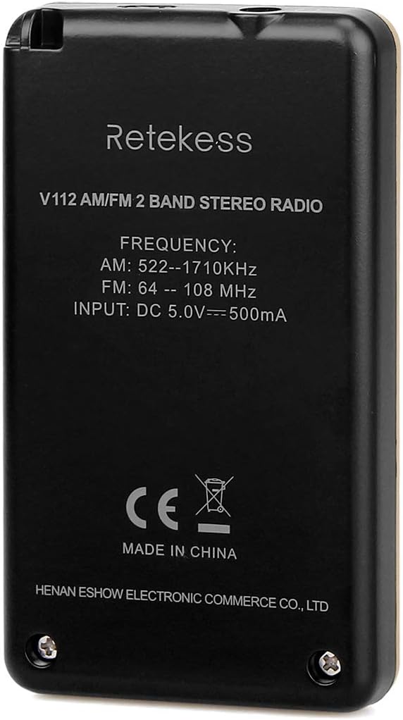 Retekess V112 AM FM Radio Portable Mini Radio with Earphone Pocket Digital Tuning Rechargeable Battery LCD Display for Walking Jogging(Gold)