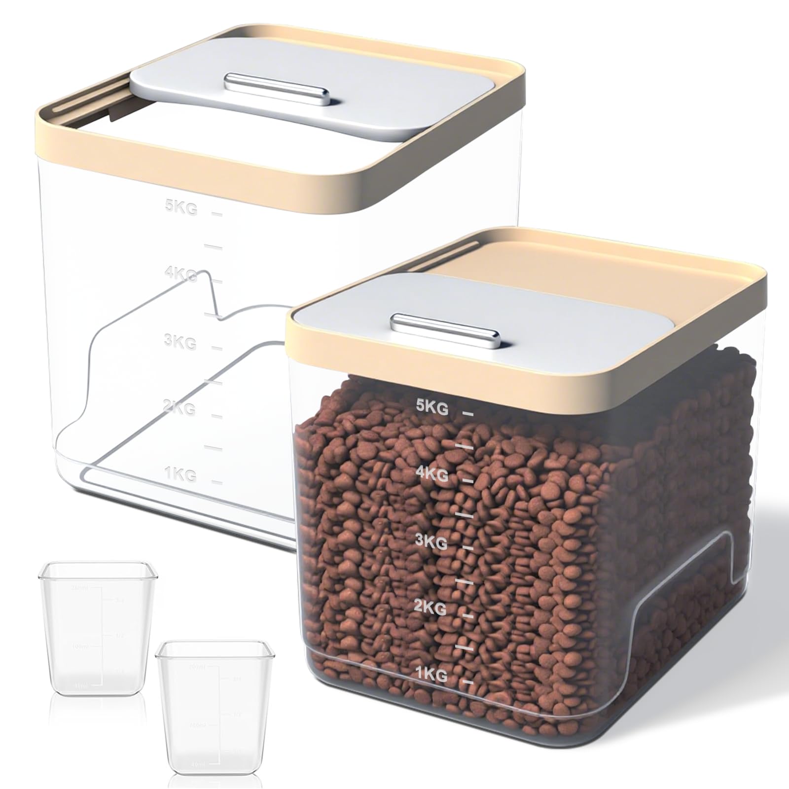 Photo 1 of **Beige, NOT acrylic**
MVRPOWER 2 Pack Dog Food Storage Container, Pet Food Storage Containers for Dog Cat Bird, Holds 5kg Each, Clear BPA-Free Bin with Locking Lid, Includes 2 Measuring Cups, Keep Fresh Moisture Proof
