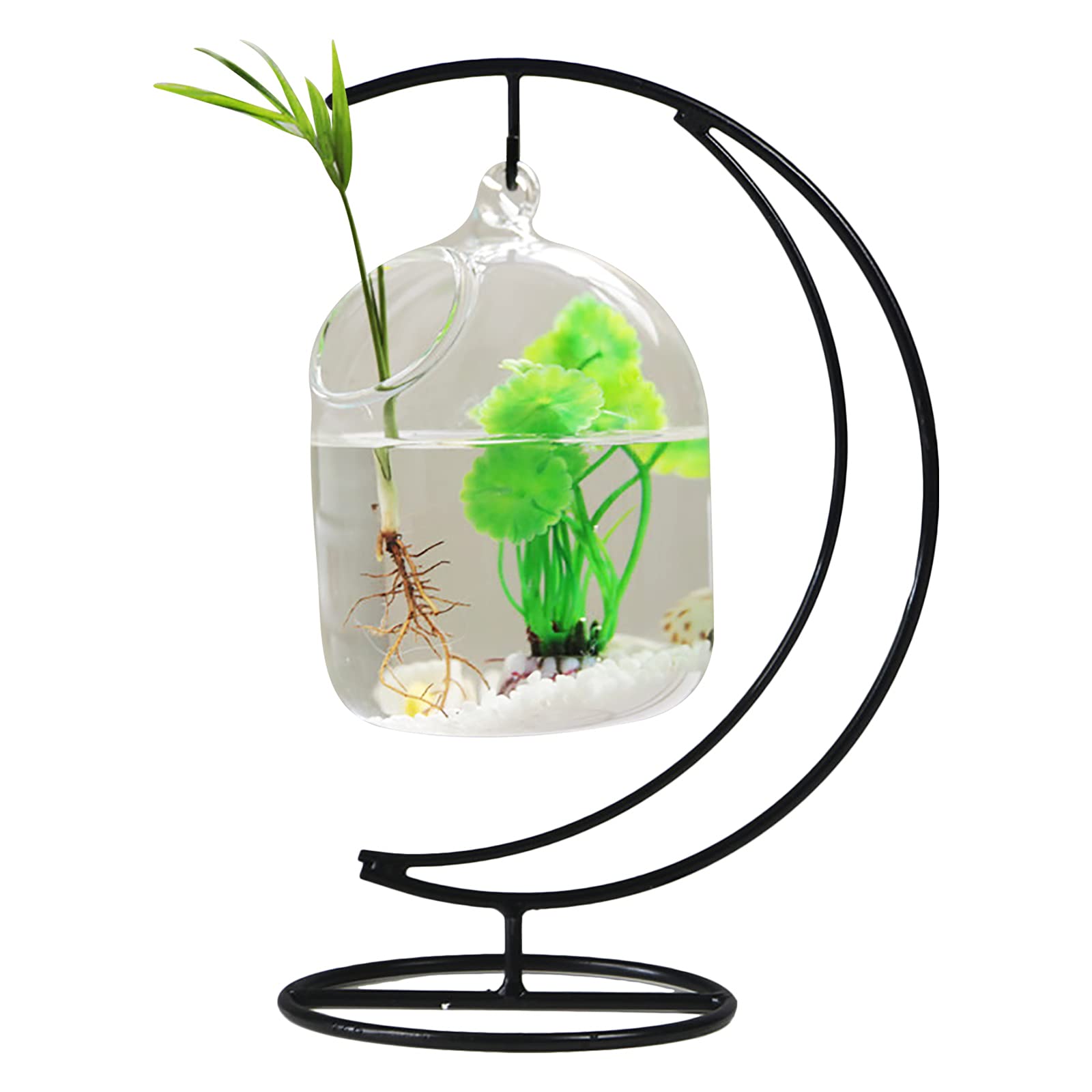 TITA-DONG Hanging Fish Tank, Small Table Glass Fish Bowl, Mini Aquarium with Stand, Desk Hanging Fish Tank Bowl with Stand, Clear Plant Terrarium for Home Tabletop Office Garden Decor(A3)
