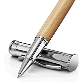 WEMATE Luxury Rollerball Pen Set, Extra 2 Ink Refills(1 Black & 1 Blue), Fancy Writing Pen Nice Office Gift for Men, Professional, Executive, Cool Wooden Pen for Journaling - Oak