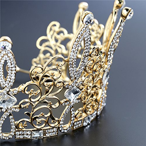 Pageant Rhinestone Tiara Queen Wedding Tiaras and Crowns for Women Girl Birthday Party Cake Topper Gold,Half Circle Crystal Bridal Bridesmaid Headpieces Hair Accessories High Sparkly Photo Shoot