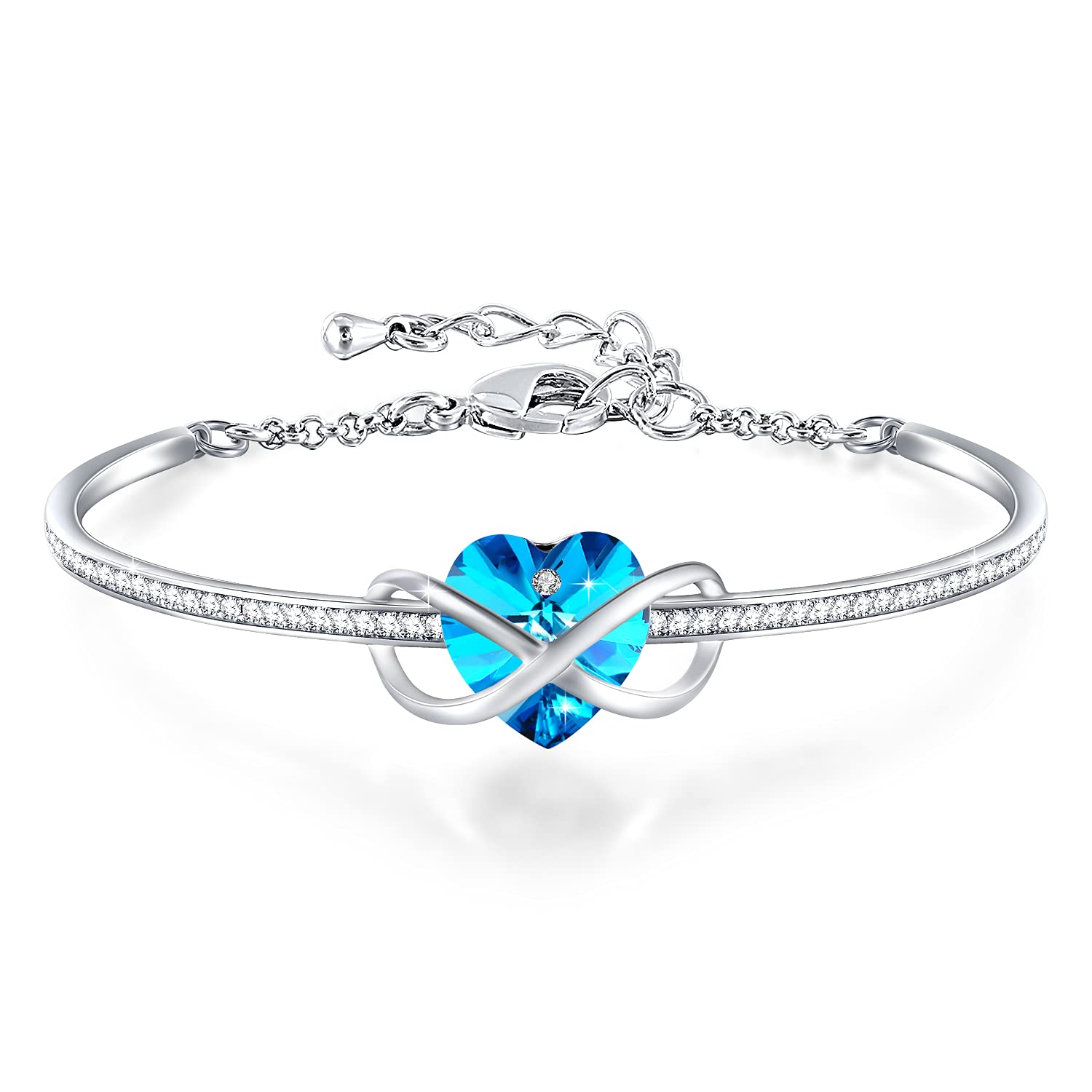 GEORGE · SMITH Adjustable Silver Bangle for Women Ladies Infinity Bracelet with 5A Cubic Zirconia - Best Women's Jewelry Gift for Mom, Wife, Birthday, Christmas (Blue) — image 1