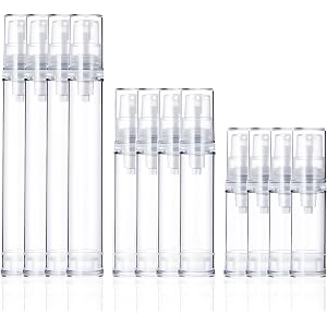 QFGasre 12pcs Airless Pump Bottles Travel Size 5ml 10ml 15ml Empty Refillable Vacuum Pump Bottle Clear Container for Lotion C