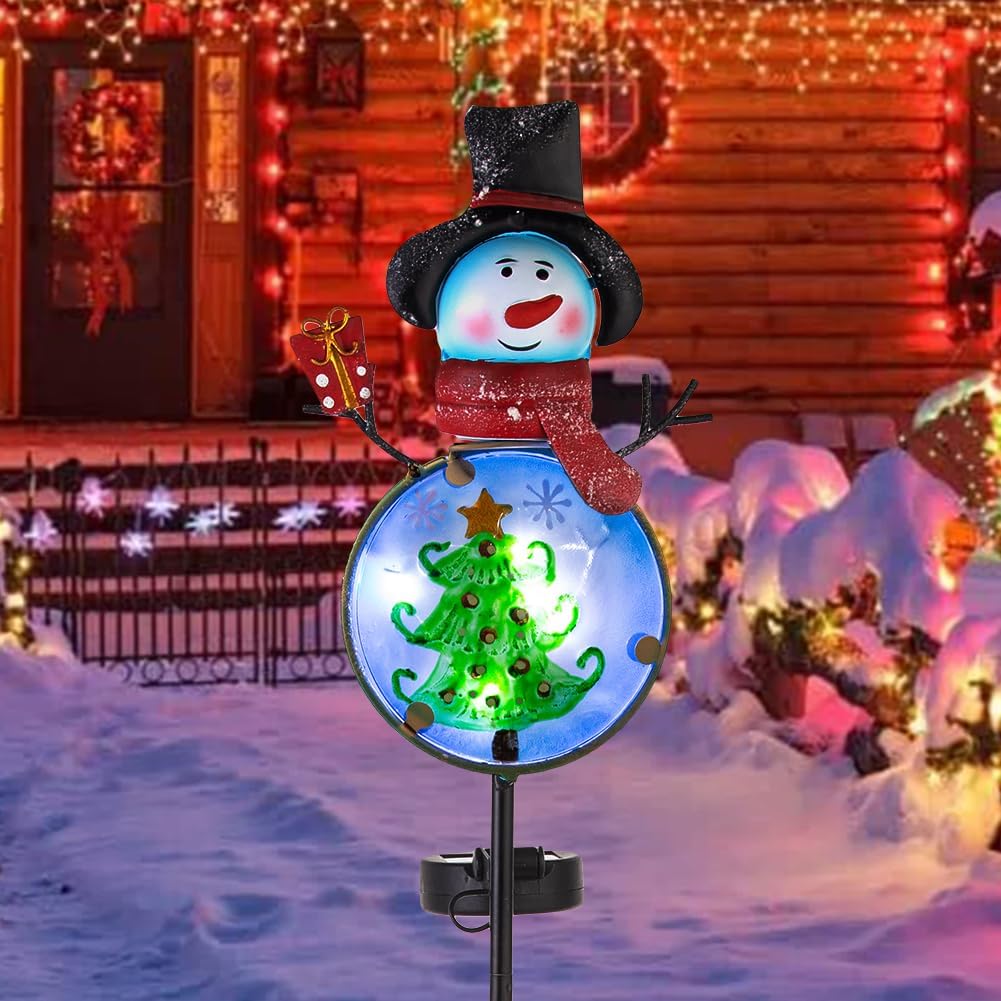 Decorative Garden Stakes - VEWOGARDEN Solar Christmas Decorations Snowman Outdoor Lights, Waterproof Metal Garden Stakes for Yard Decor 1PC