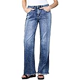 Flamingals Straight Leg Mid Rise Baggy Jeans Boyfriend Denim Strenchy Jeans Without Belt