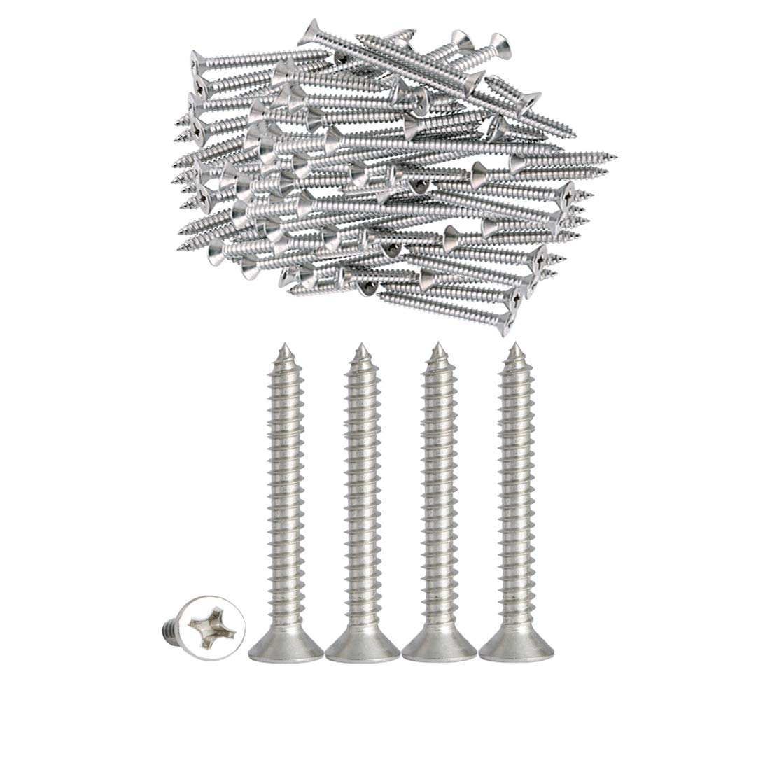 100pcs Qrity M4 x 40mm Stainless Steel Self Tapping Screws Phillips Flat Head Srews DIY Woodworking Screws (100PCS M4 x 40mm)