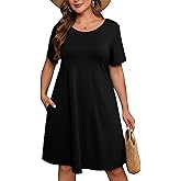 AusLook Plus Size Women's Summer Short Sleeves Crew Neck Midi Dresses Casual Loose Fitting Tank Sundress with Pockets