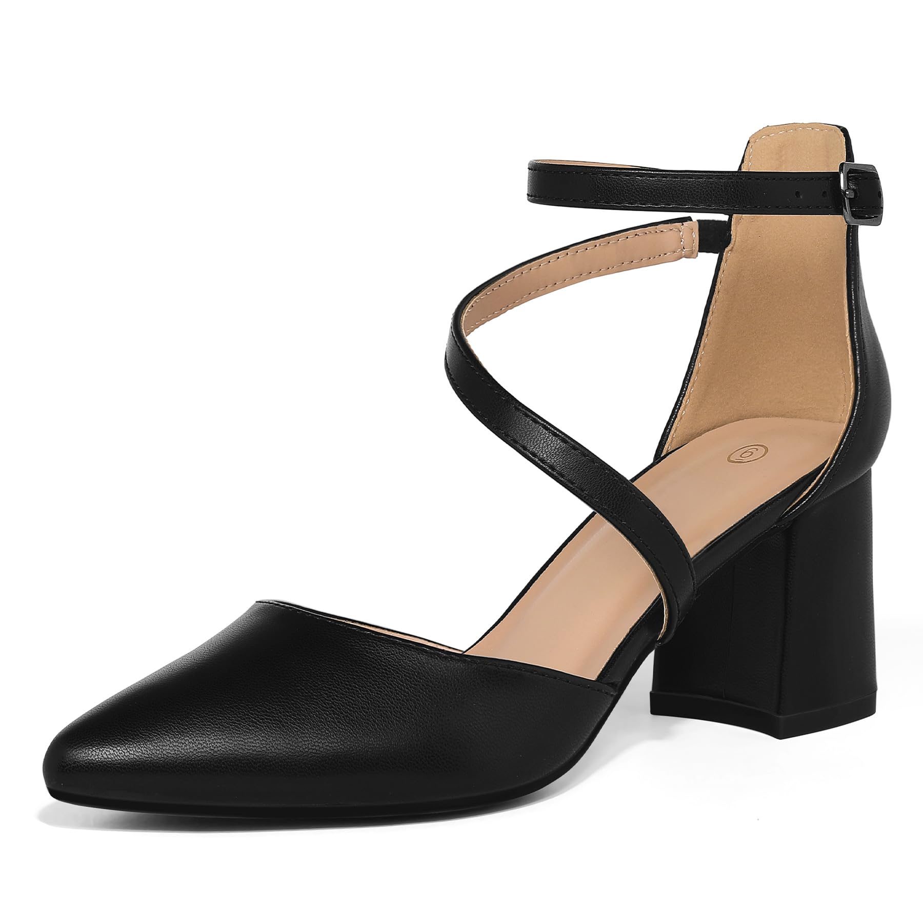 Photo 1 of mysoft Women's Pumps Low Chunky Block Heels Pointed Toe Ankle Strap Across Instep Strap Party Wedding Dress Shoes 9 and a half