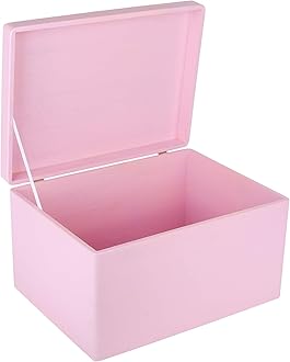 XXL Large Pink Plain Wooden Storage Box | 40x30x24 cm (+/-1 cm) | with Hinged Lid | Gift Christmas Xmas Box Kitchen Storage | ROUGH & UNSANDED Wood Keepsake Memory Craft Chest