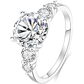 ceerom 3.8CT 5-Stone Moissanite Engagement Ring, 3CT Center Stone D VVS1 S925 Silver 18K White Gold Plated Wedding Promise Ring for Women Size 4.5-10| Perfect Valentine’s Day Gift