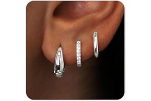 Poxtex Small Sterling Silver Huggie Hoop Earrings Set for Women, Hypoallergenic 14K Gold Plated Hoops Stacks for Multiple Piercings, Dainty Cute Mini Lightweight Cartilage Studs Trendy Jewelry Gift