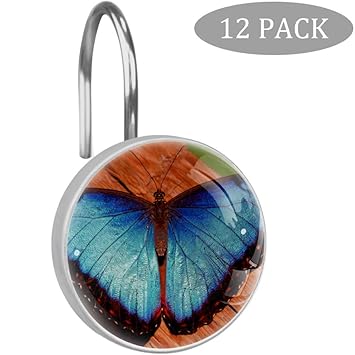 Amazon Com Lagerery Blue Butterfly Shower Curtain Hooks Rings