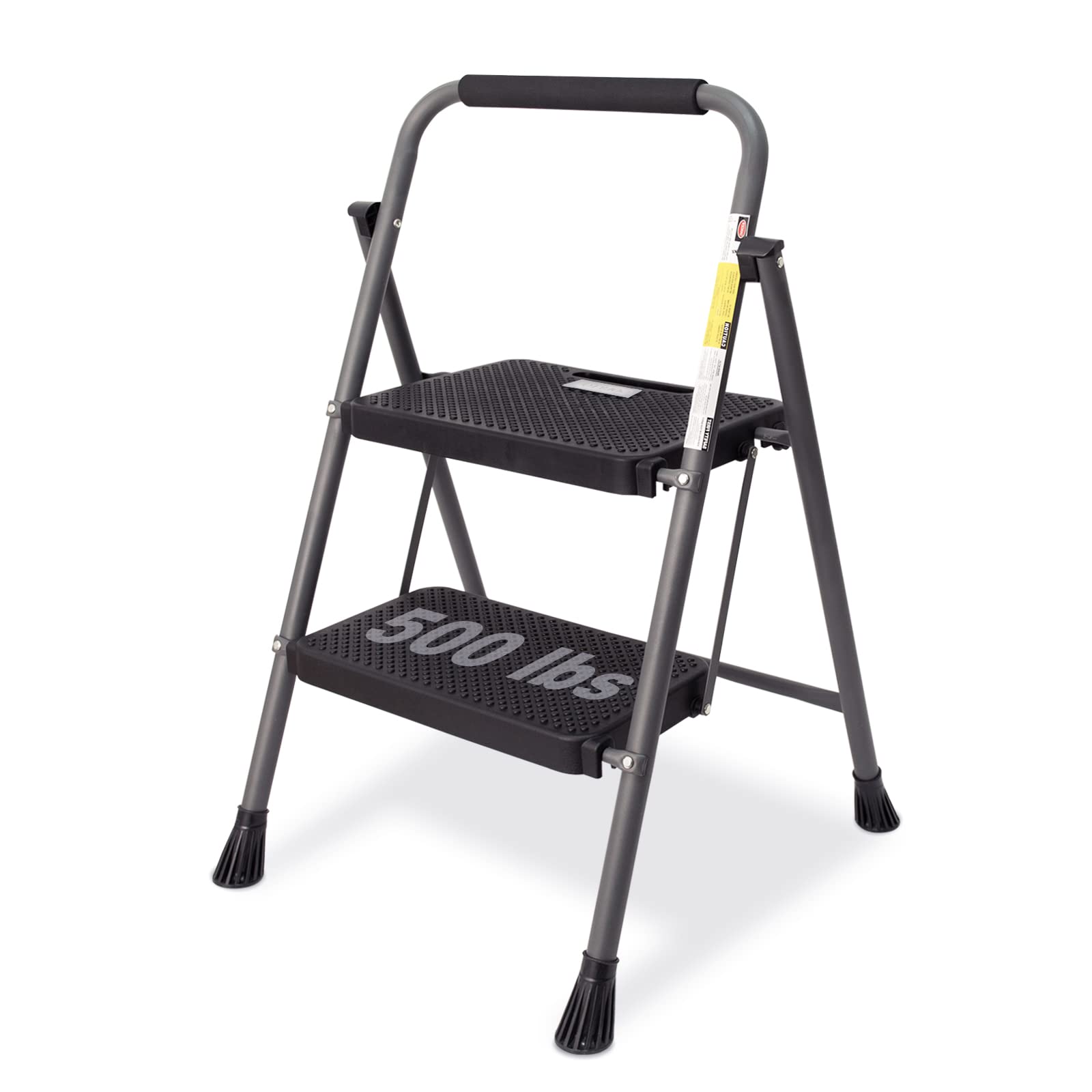 Photo 1 of 2 Step Ladder, GOLYTON 2 Lightweight Folding Step Stool with Wide Anti-Slip Pedal and Comfort Handgrip, Lightweight 500 lbs Portable Steel Ladder Multi-Use Household and Office, Grey