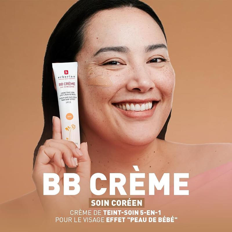 - BB Crème au Ginseng 5-en-1 - Soin Teinté Perfecteur Effet "Peau de Bébé" - Fond de Teint Couvrant Imperfections - Protection Solaire SPF 20 - Soin Cosmétique Coréen - Clair 15ML