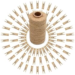 jijAcraft 100Pcs Clothespins with String Cords, 1.4